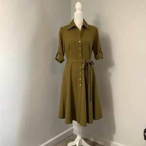 Sharagano Olive Midi Shirt Dress